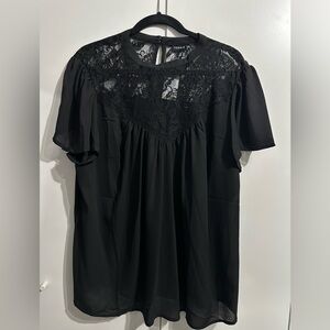 Black Lace Flutter Sleeve Top